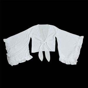 (NWOT) SHEIN White Front Tie Crop Top | Flare Ruffle Sleeves – XS